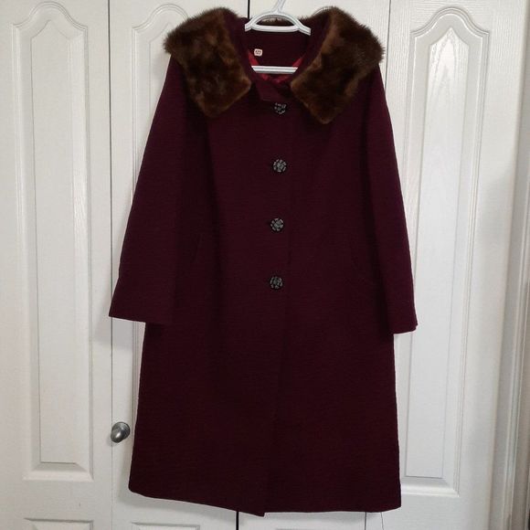 Vintage 50's Union Textured Wool Evening Fur Collar Coat Ladies Size M - L - Picture 1 of 8